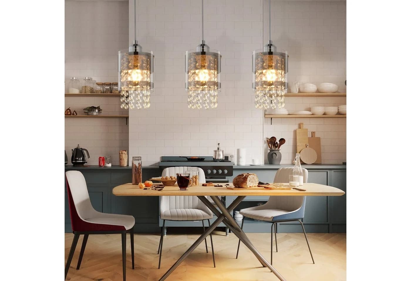 Nettlife Pendelleuchte Kristall 3 Flammig E27 150cm - Bild 4