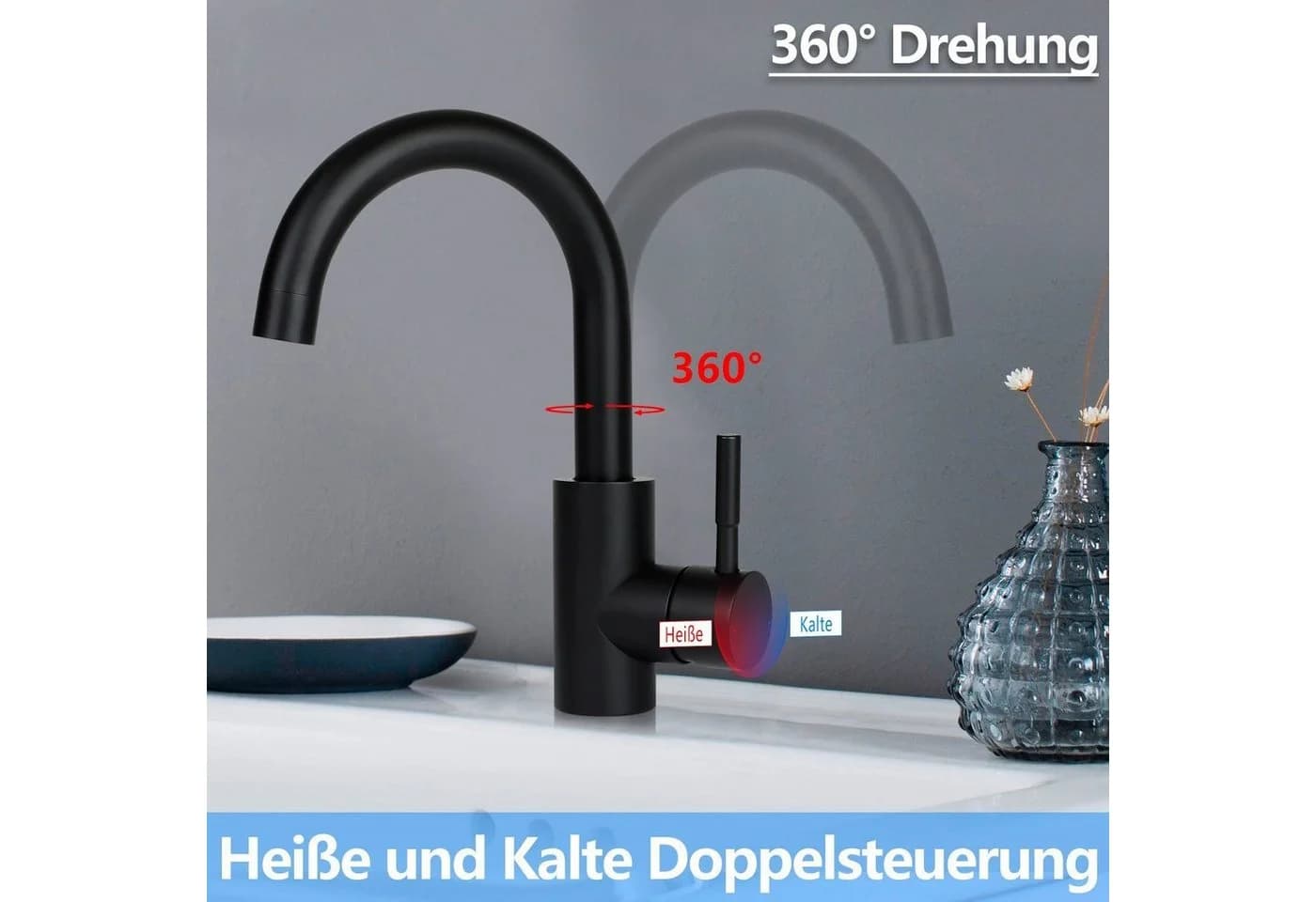 ZMH Küchenarmatur Schwarz 360° Drehbar Einhebelmischer