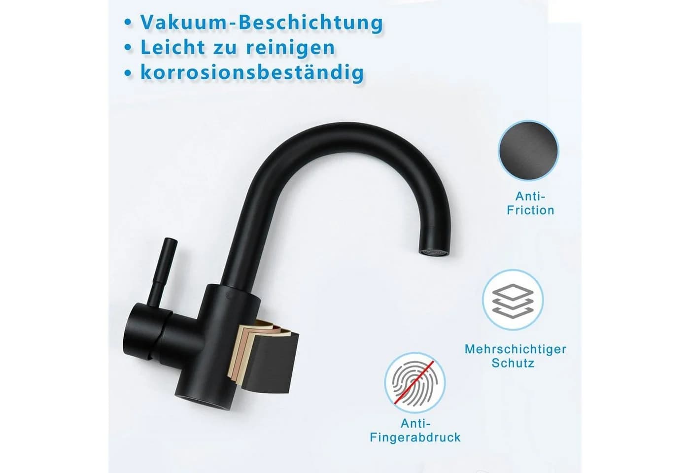 ZMH Küchenarmatur Schwarz 360° Drehbar Einhebelmischer - Bild 4