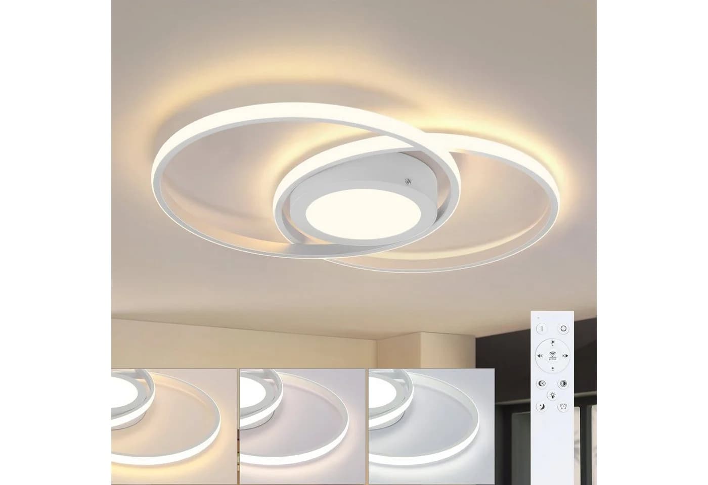 ZMH LED Deckenleuchte Dimmbar mit Fernbedienung Weiß Modern - Bild 2