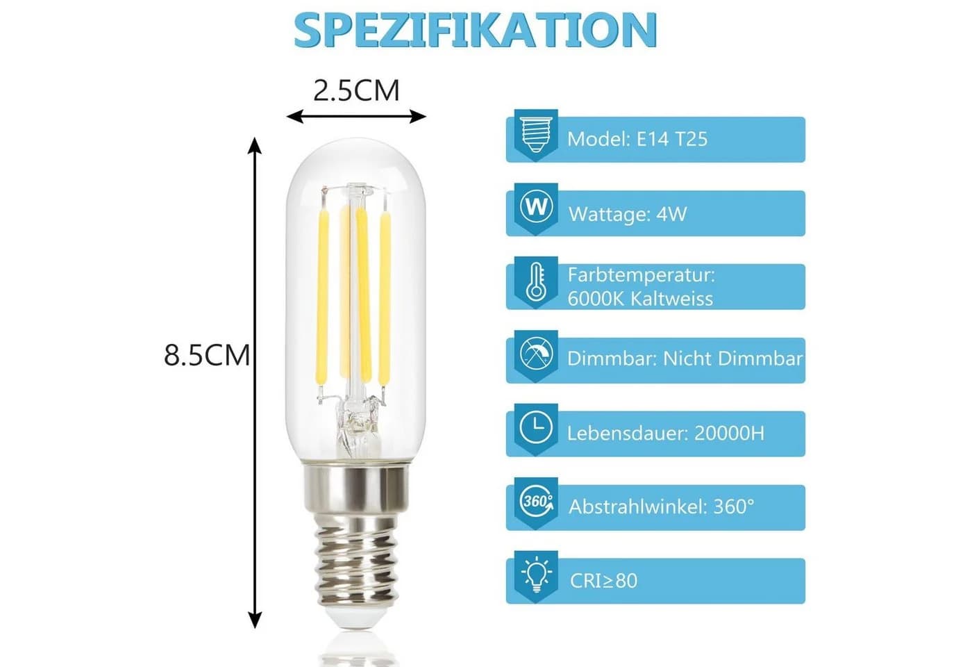 ZMH LED Glühbirne Vintage E14 4W Kaltweiß Glas
