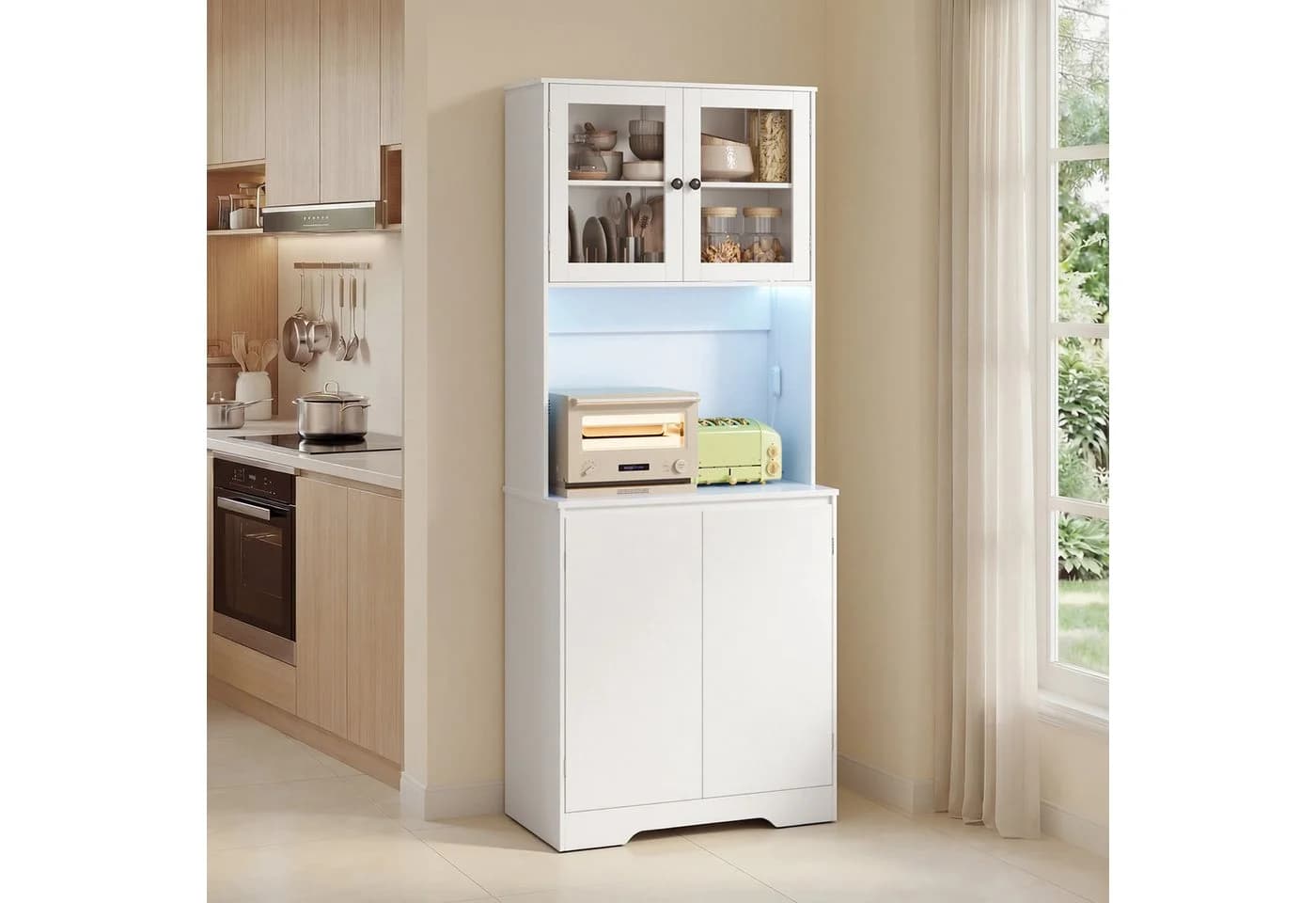 Bealife Buffet Küchenschrank Weiß mit LED-Licht & Steckdose - Bild 2