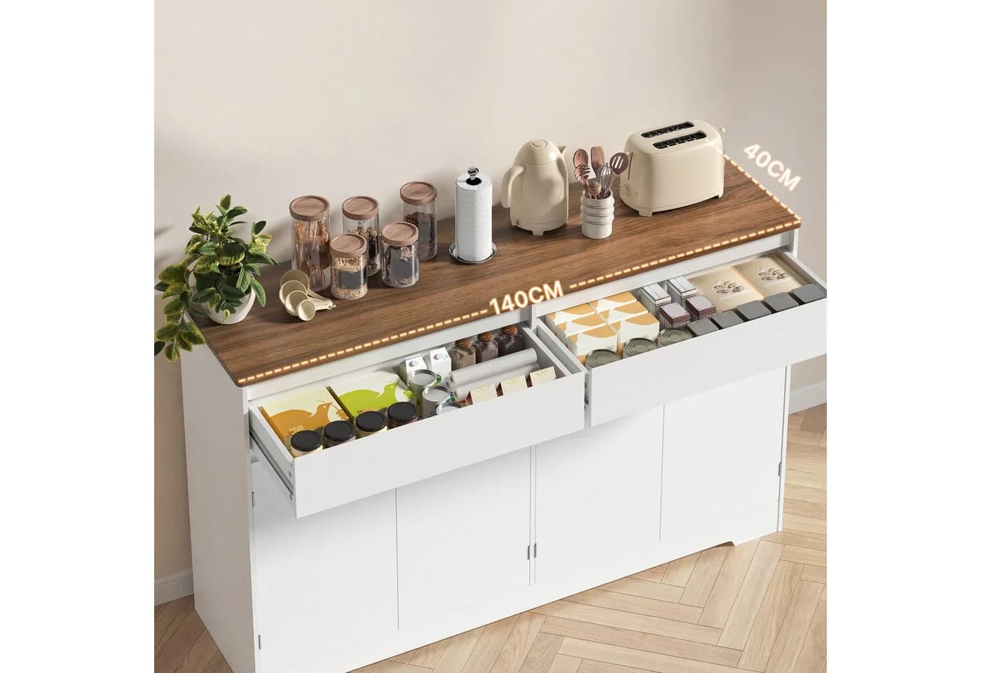 Bealife Sideboard Weiß mit zwei Schubladen und vier Türen - Bild 4
