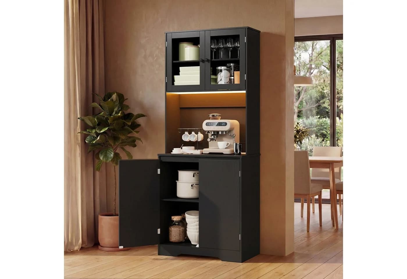 Bealife Buffet Küchenschrank Schwarz mit LED-Licht & Steckdose - Bild 2