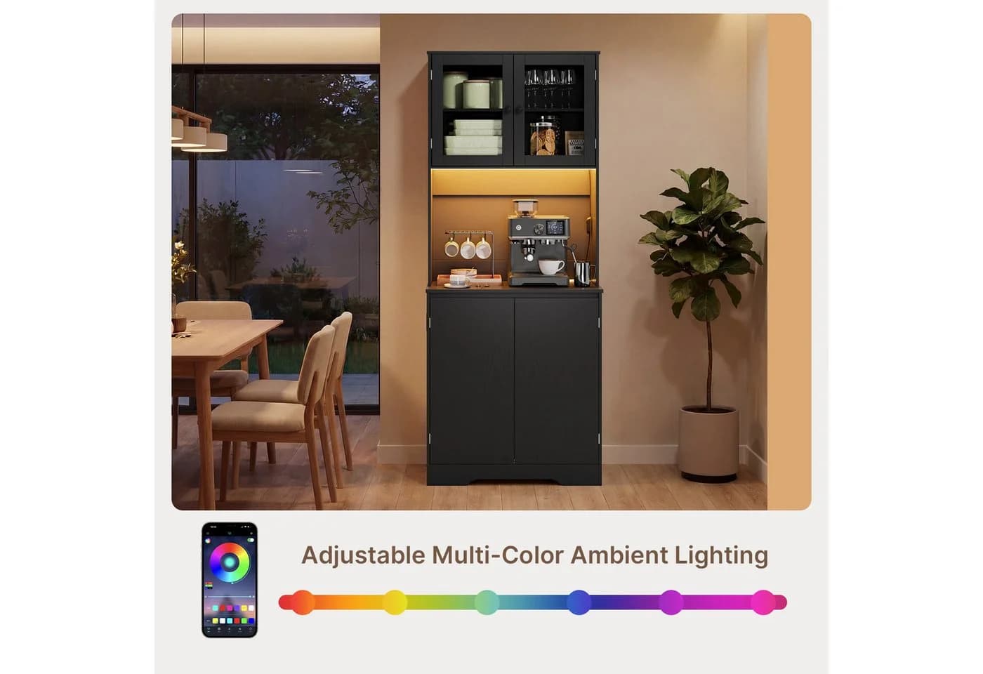 Bealife Buffet Küchenschrank Schwarz mit LED-Licht & Steckdose - Bild 4