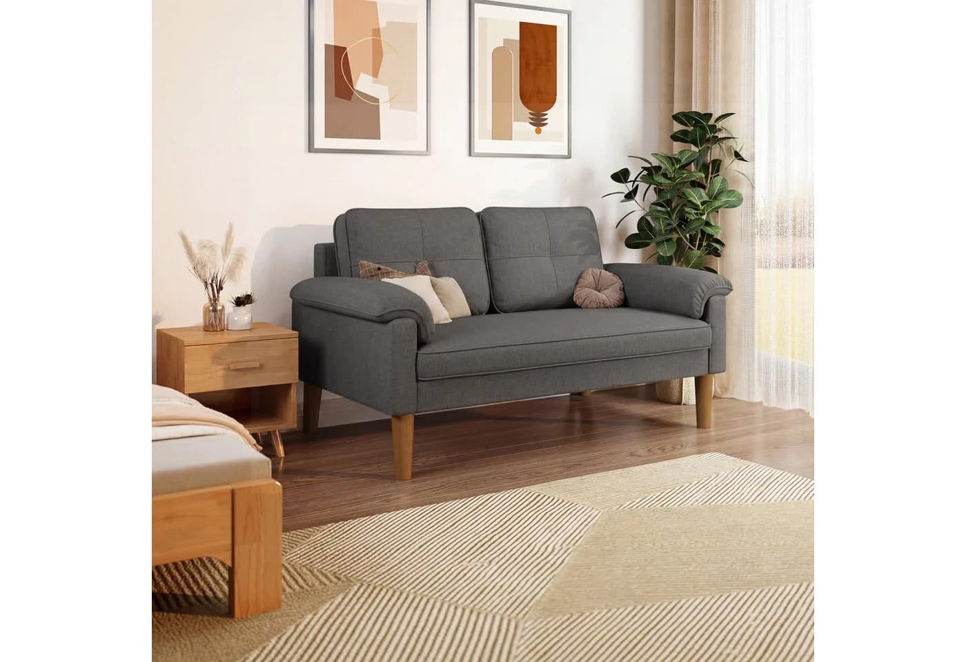 Bealife 2-Sitzer Sofa Grau mit Seitentasche und Armlehnen - Bild 5