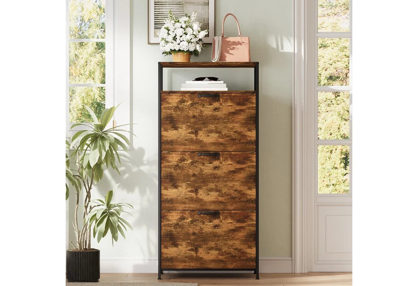 Bealife Schuhschrank Schuhregal mit 3 Klappen Retrofarbe