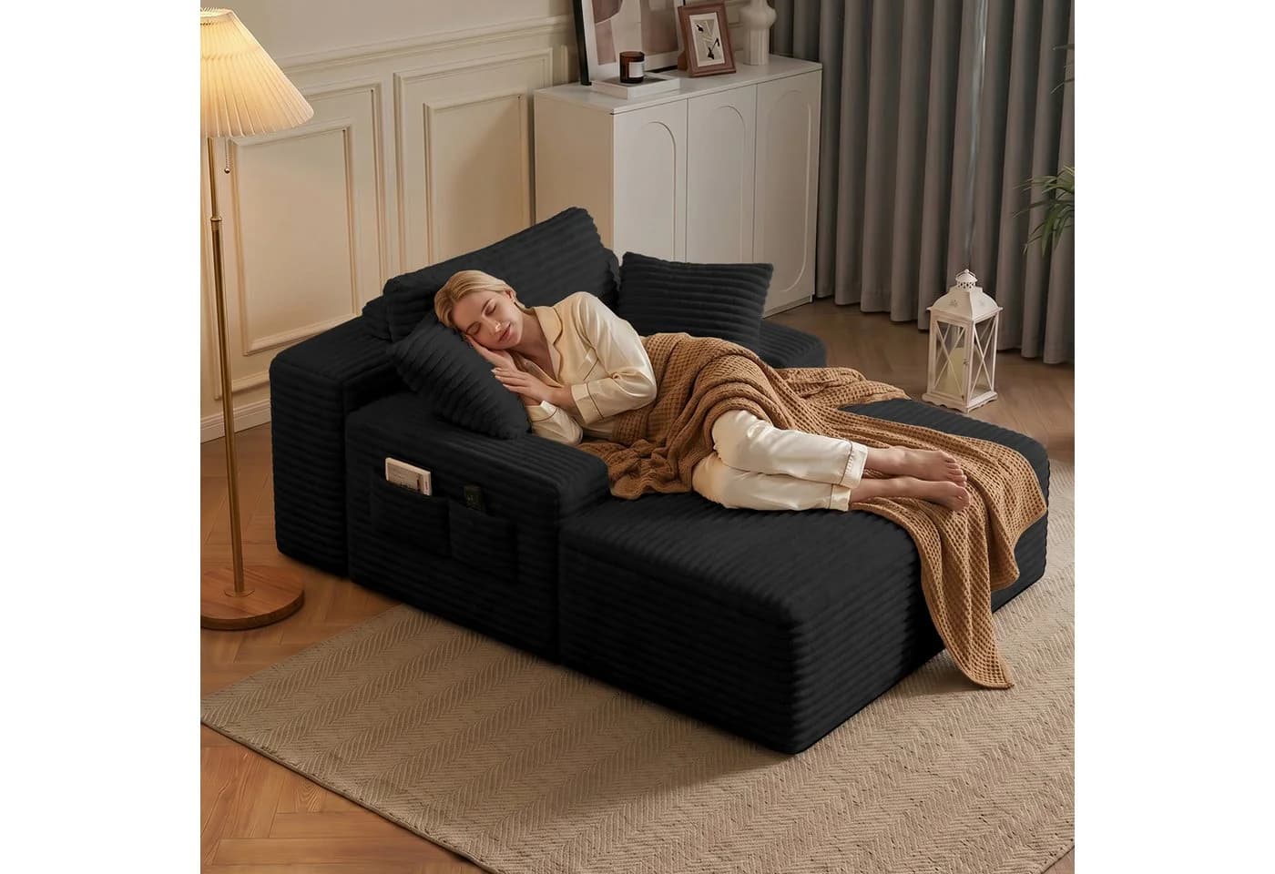 Bealife Schlafsofa Cordstoff Relaxsofa mit 3 Rückenkissen