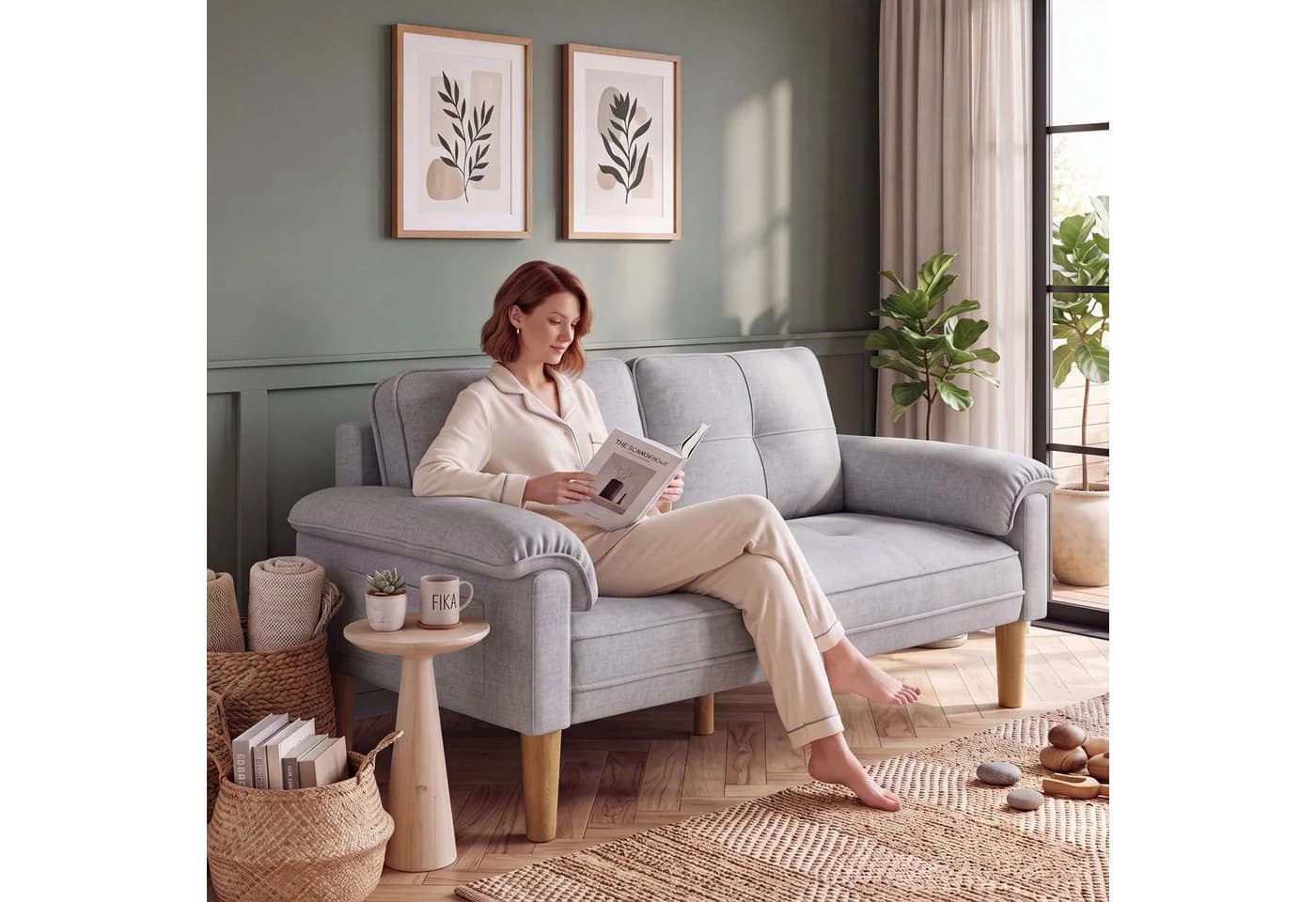 Blishom 2-Sitzer Sofa Skandi Design Grau Leinen - Bild 3