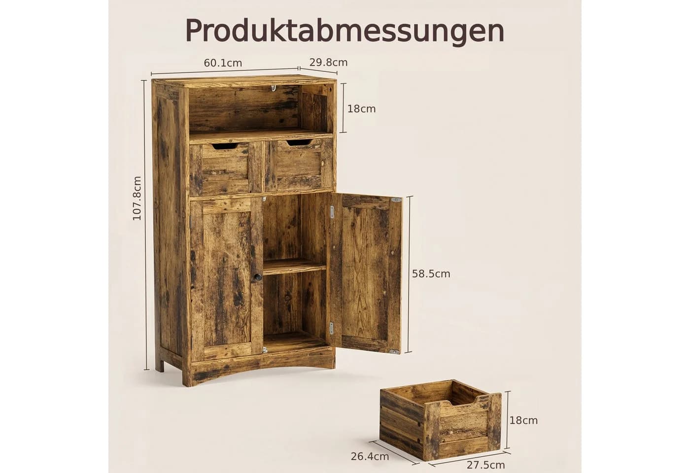 Blishom Badkommode Badezimmerschrank Weiß/Grau