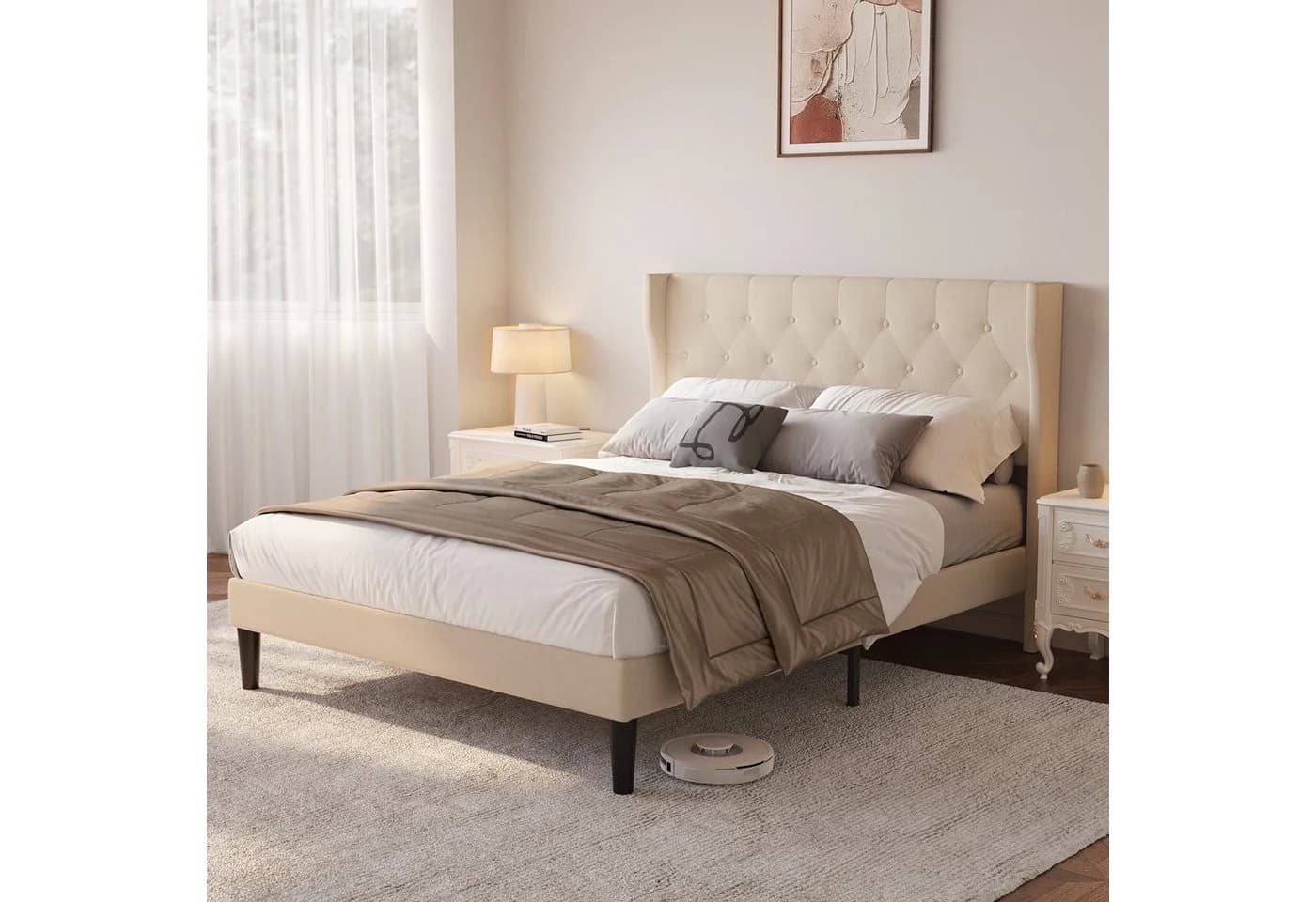 Blishom Polsterbett mit Flügelkopfteil Beige/Grau - Bild 2