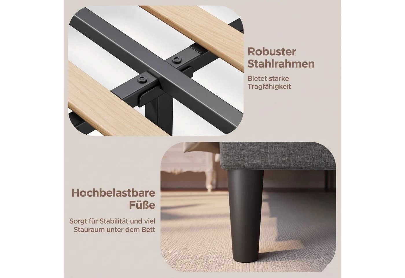 Blishom Polsterbett mit Flügelkopfteil Beige/Grau - Bild 5
