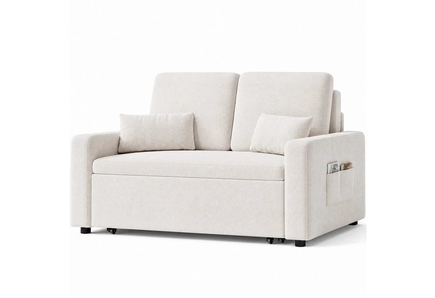 Blishom Schlafsofa 2-Sitzer Velours Dunkelgrau/Beige ausziehbar