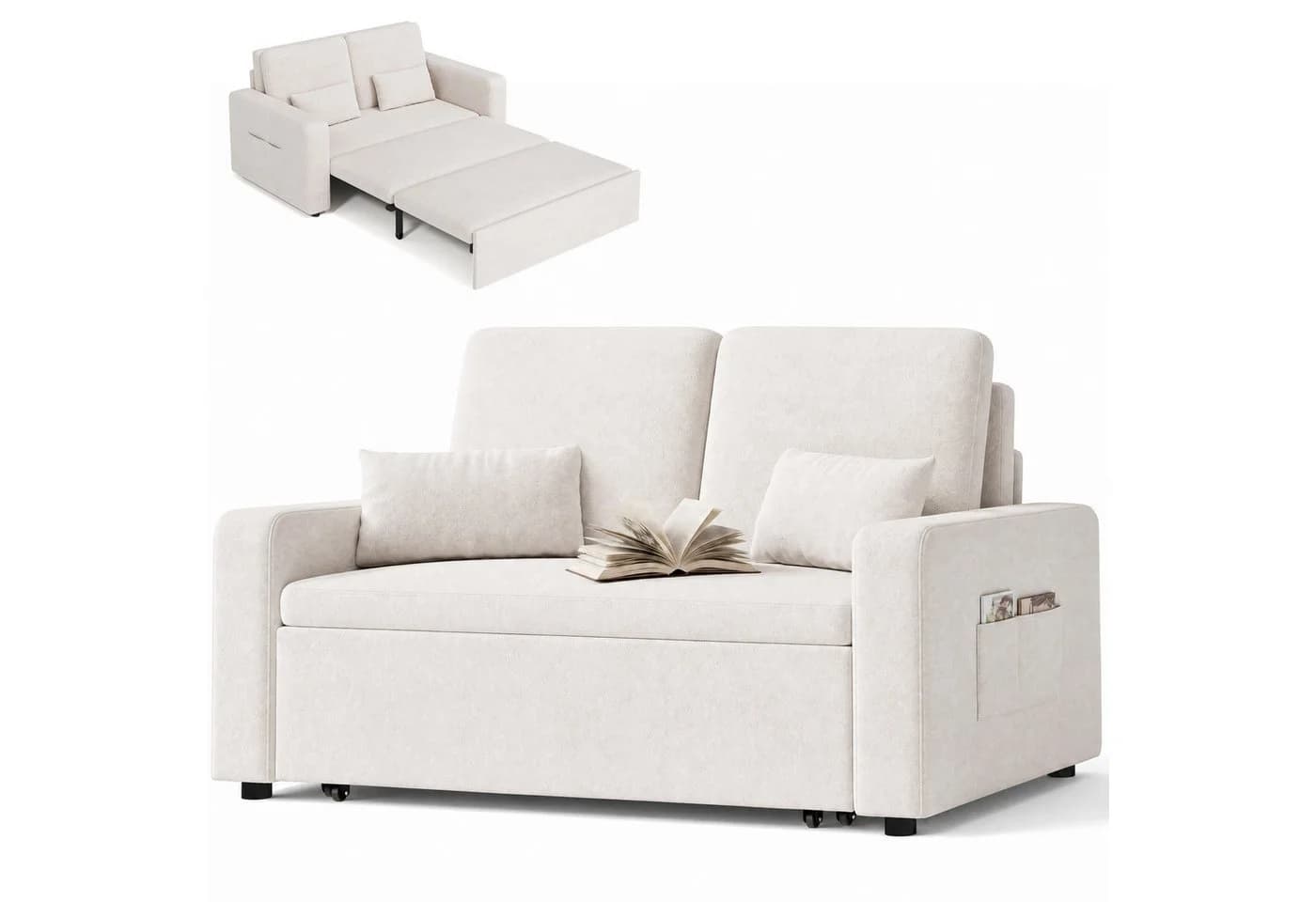 Blishom Schlafsofa 2-Sitzer Velours Dunkelgrau/Beige ausziehbar - Bild 2