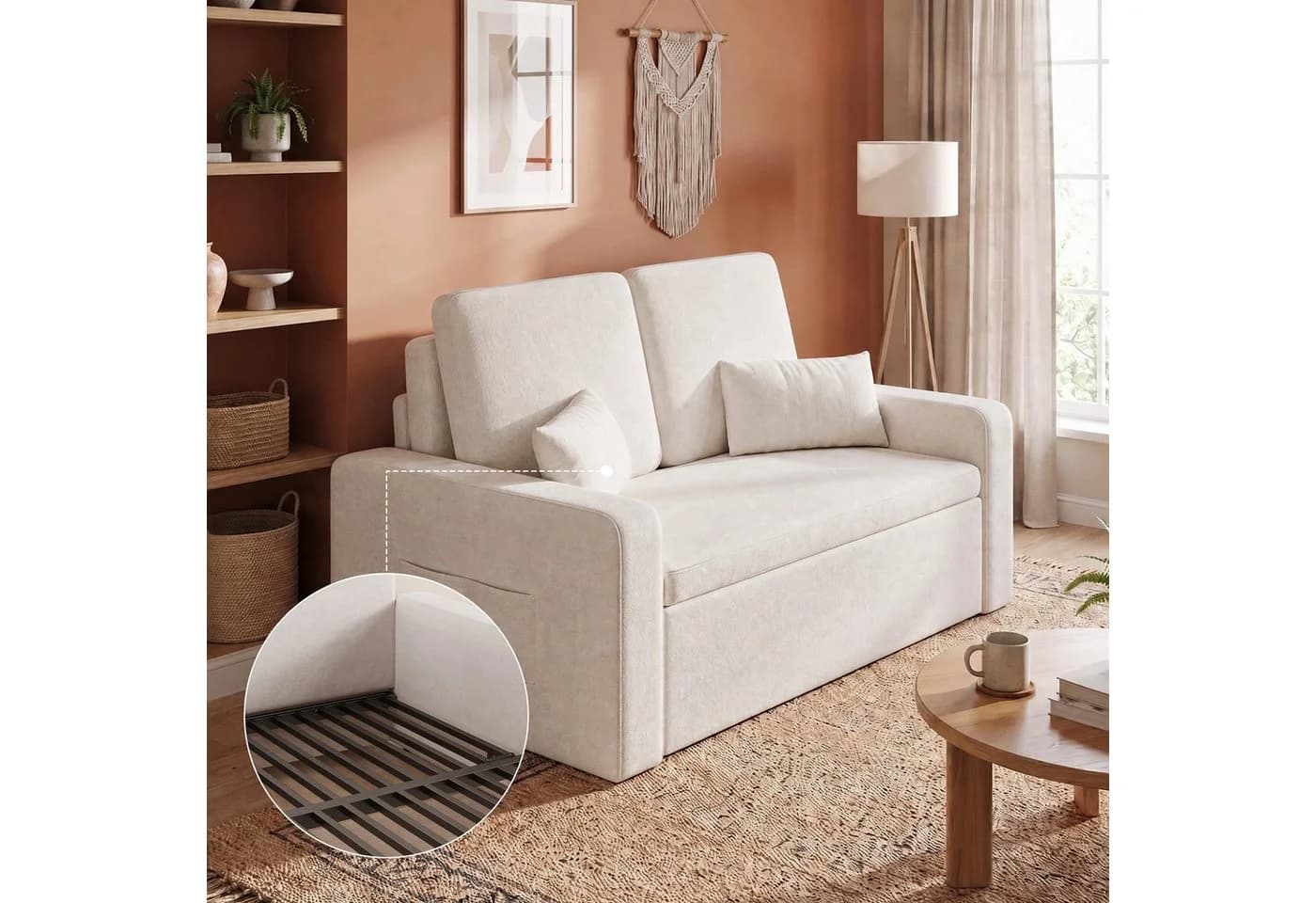Blishom Schlafsofa 2-Sitzer Velours Dunkelgrau/Beige ausziehbar - Bild 5