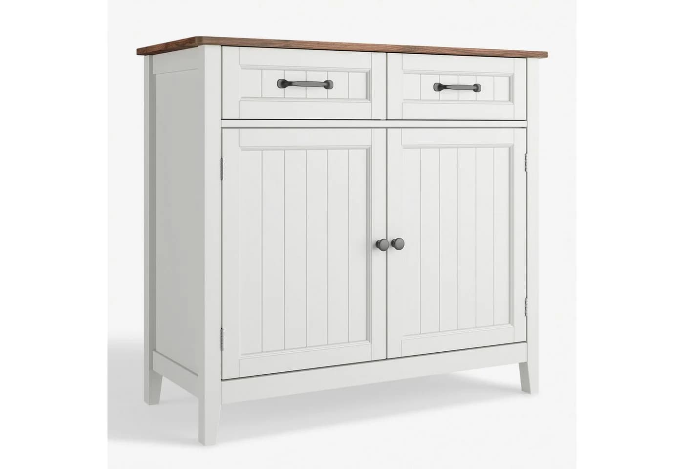 Blishom Buffet Sideboard Weiß mit Holzmaserung 2 Schubladen - Bild 2