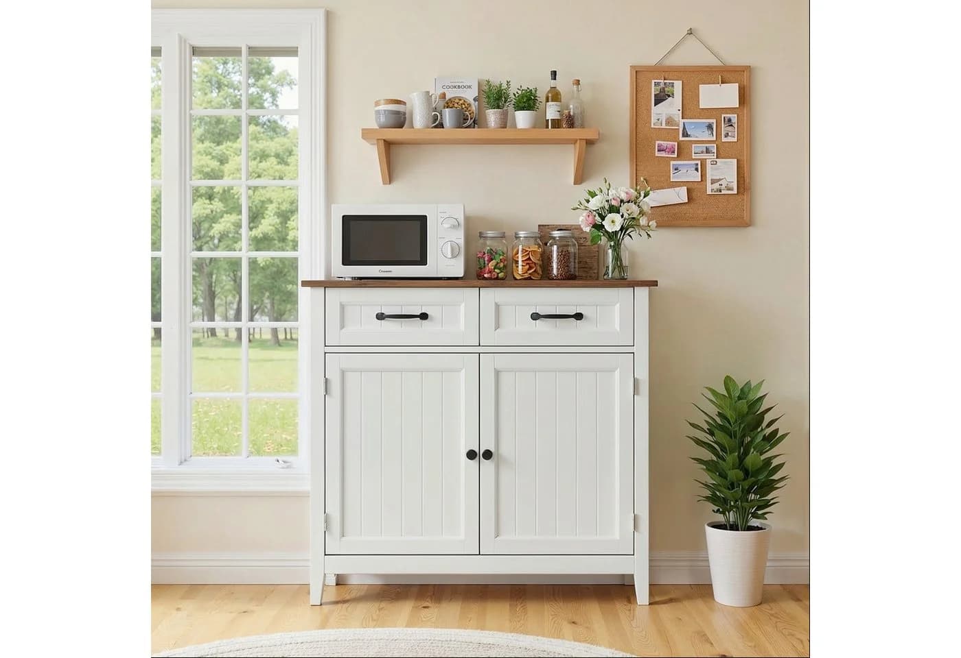 Blishom Buffet Sideboard Weiß mit Holzmaserung 2 Schubladen - Bild 4