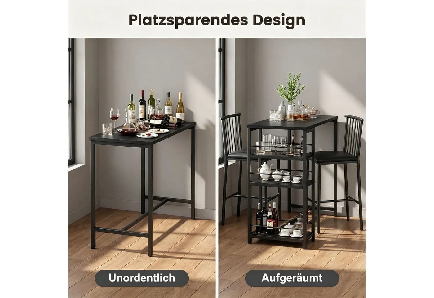 Blishom Bartisch 3-tlg. Set Braun/Schwarz mit Stauraum - Bild 3