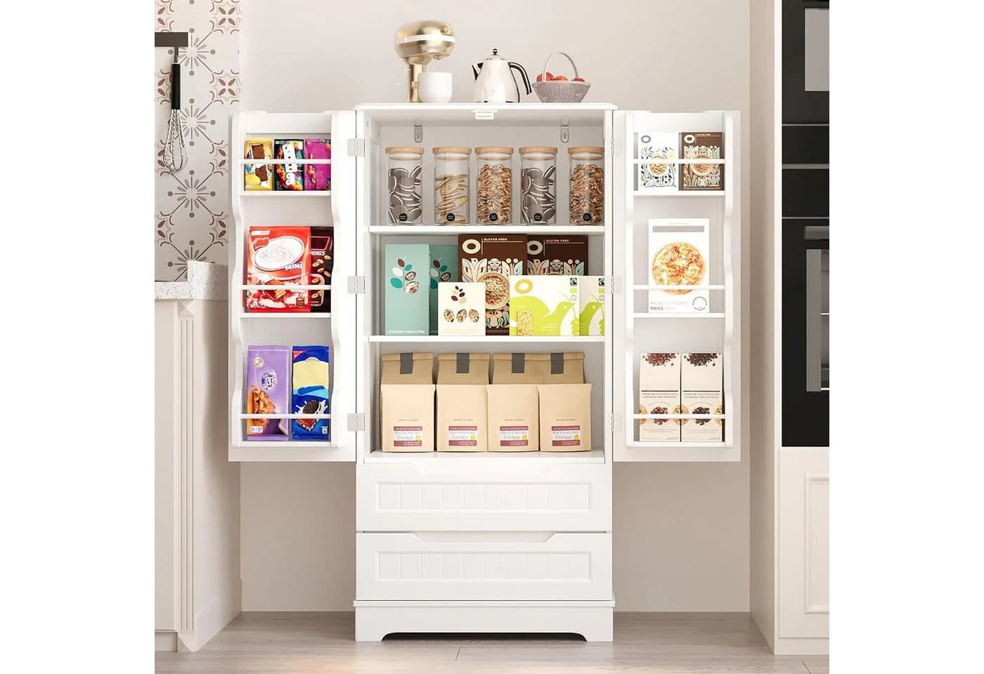Blishom Sideboard Vorratsschrank Weiß Lackiert