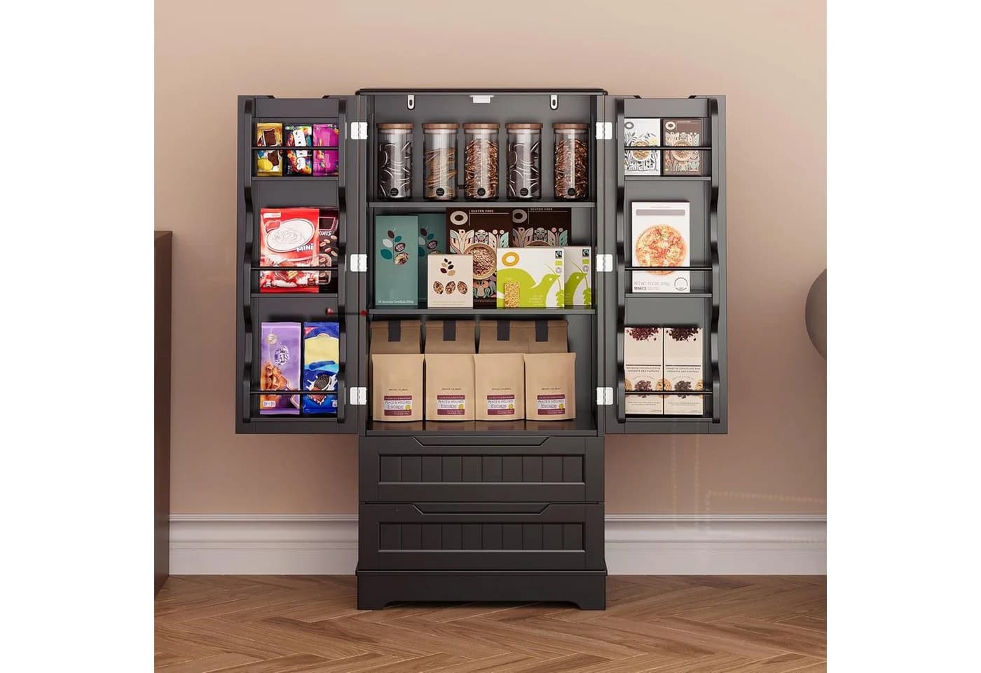 Blishom Sideboard Vorratsschrank 60x40x120 cm Weiß/Schwarz - Bild 5