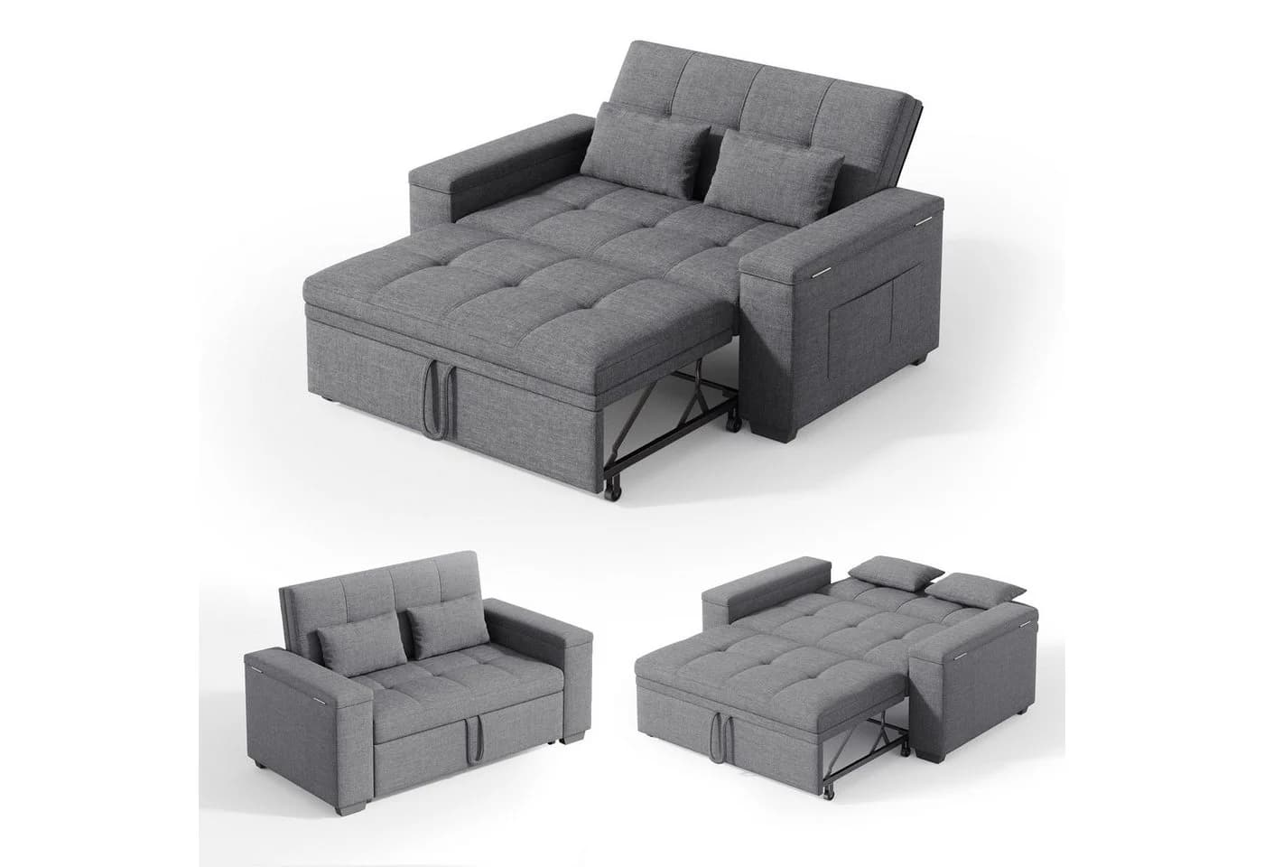 Blishom Schlafsofa 2-Sitzer grau mit verstellbarer Rückenlehne - Bild 2