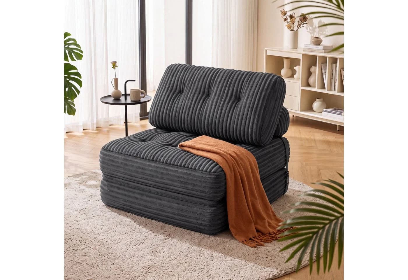 Blishom 1,5-Sitzer Schlafsofa aus Cord grau faltbar - Bild 3