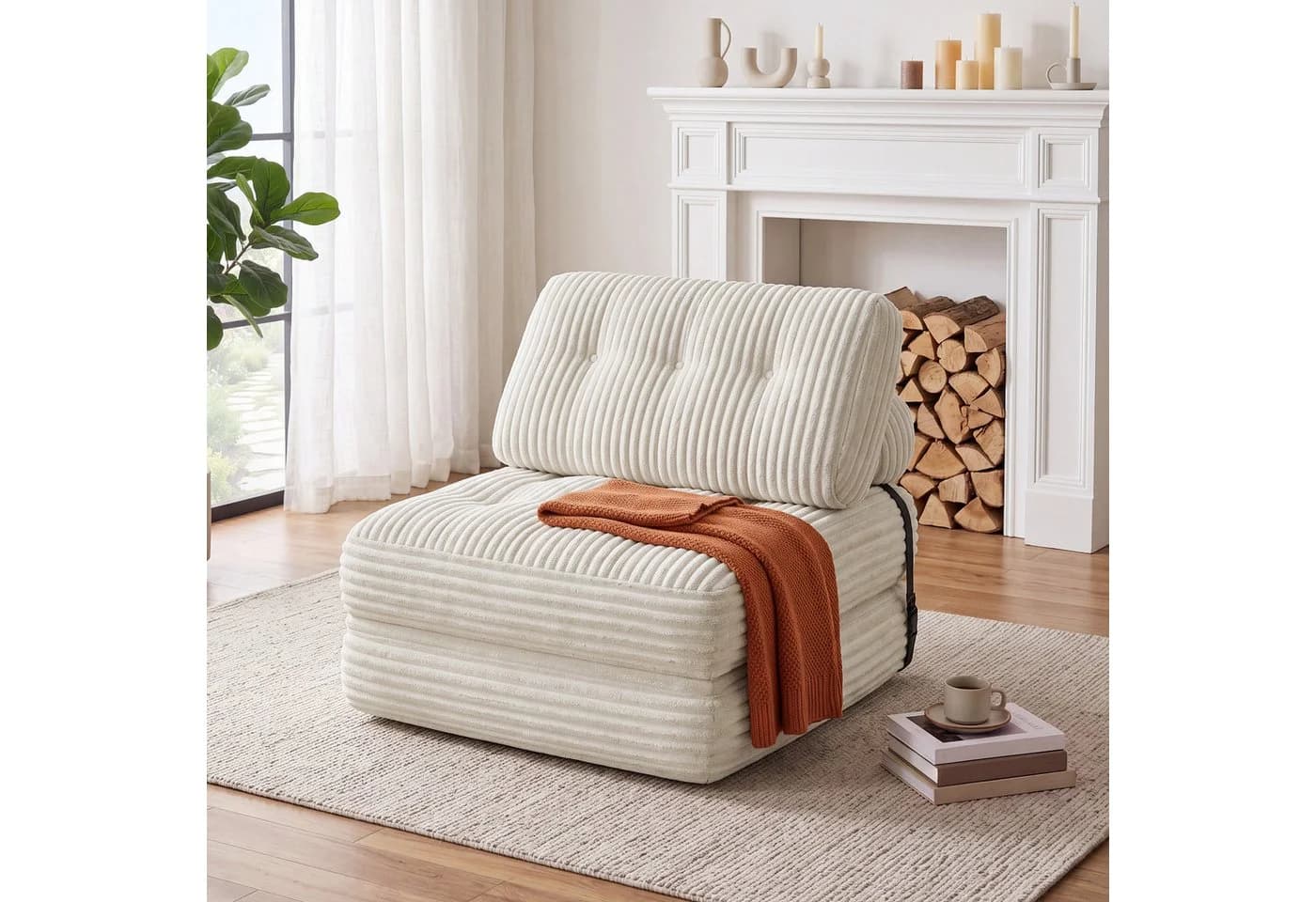 Blishom 1,5-Sitzer Schlafsofa Cord Beige 2-in-1 Faltbar - Bild 3