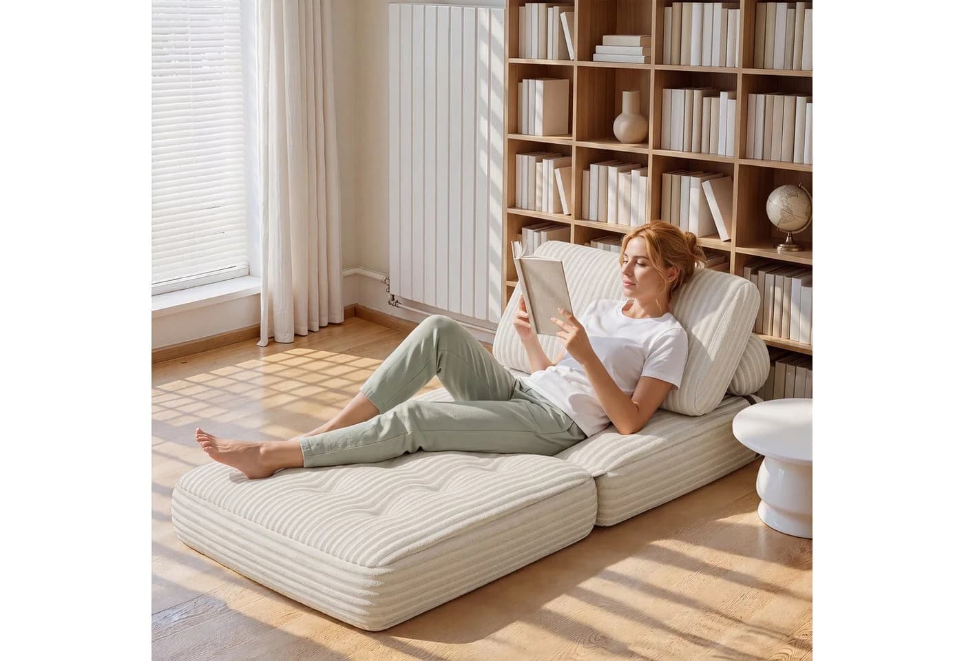 Blishom 1,5-Sitzer Schlafsofa Cord Beige 2-in-1 Faltbar - Bild 4