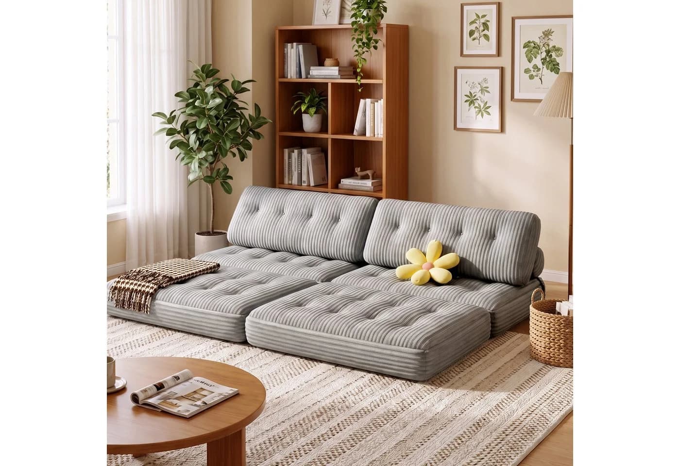 Blishom 2-in-1 Schlafsofa aus Cord Grau Faltbar