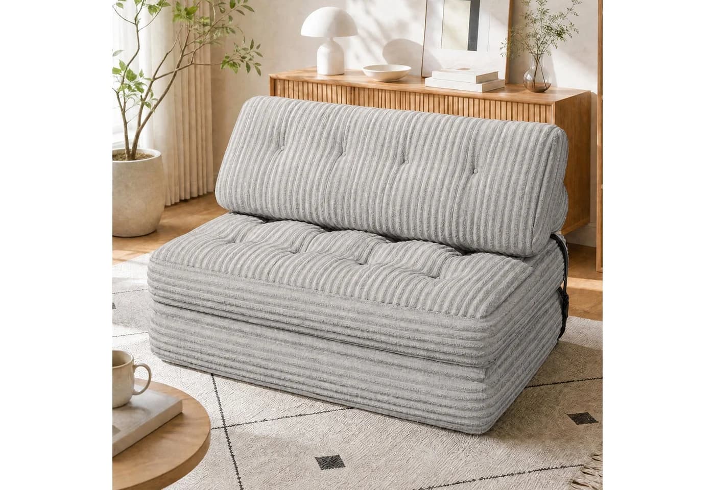 Blishom 2-in-1 Schlafsofa aus Cord Grau Faltbar - Bild 4