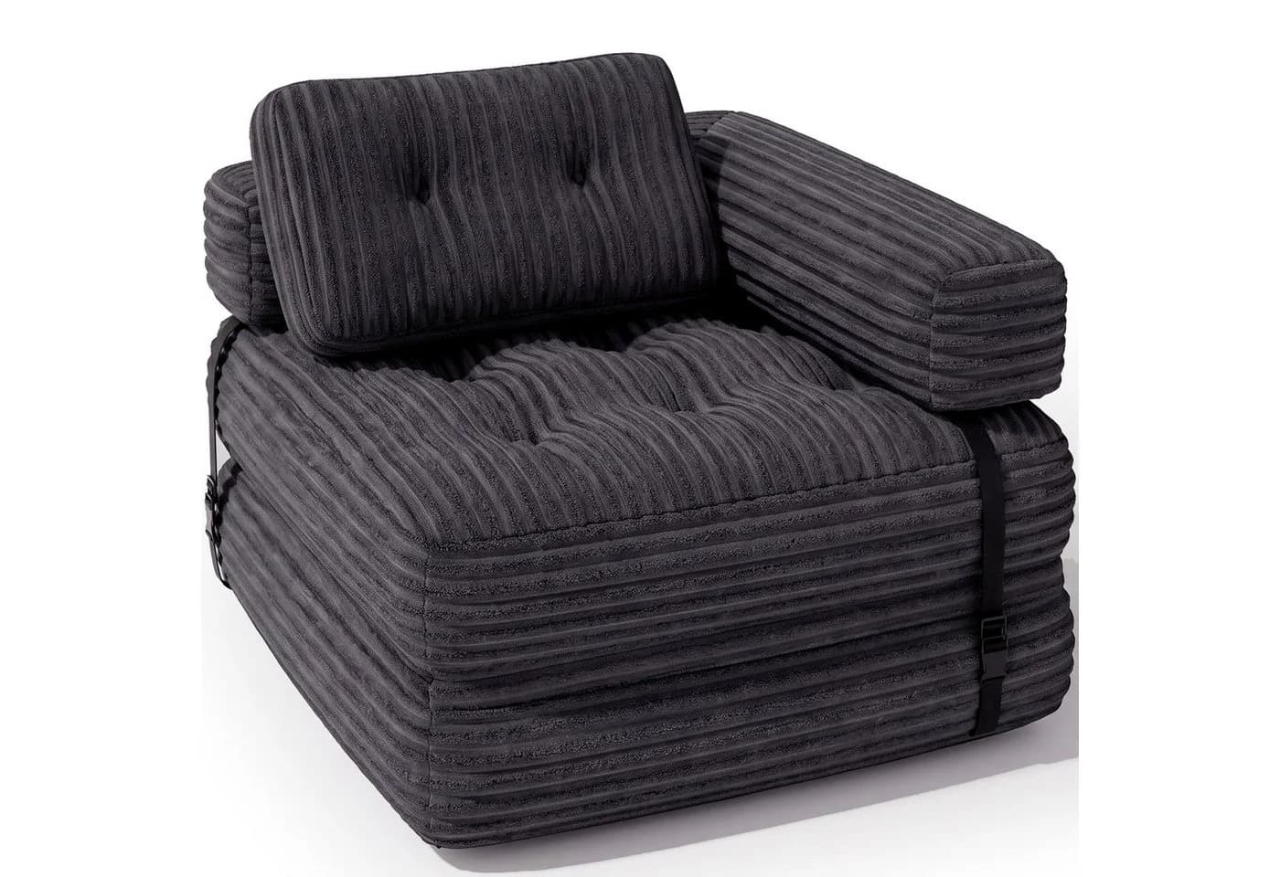 Blishom 1,5-Sitzer Schlafsofa aus Cord Grau 2-in-1 faltbar - Bild 2
