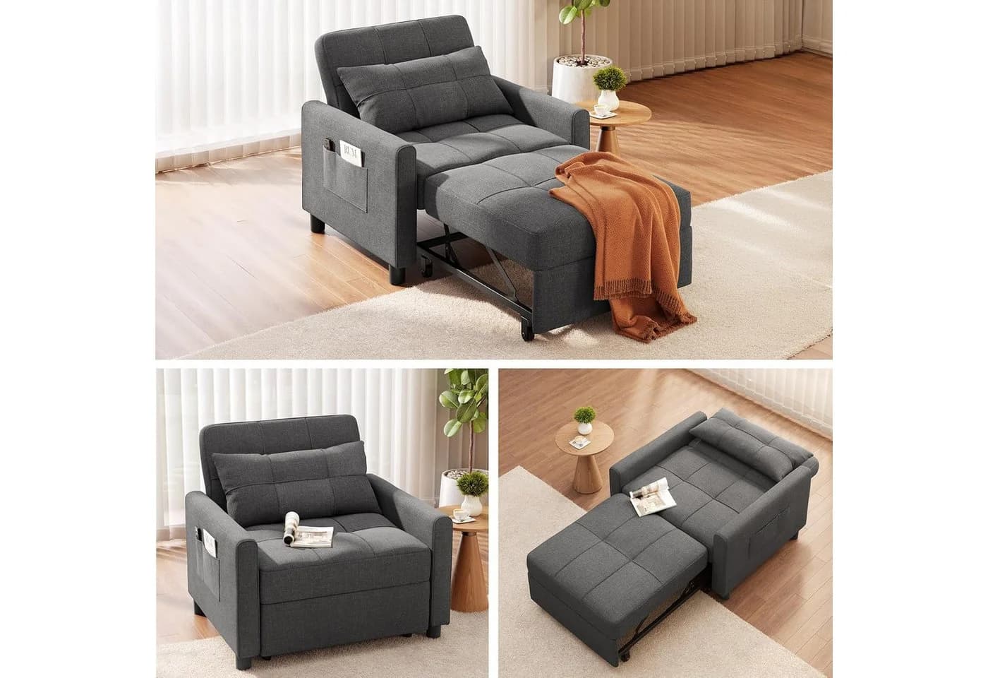 Blishom Relaxsessel 3-in-1 Schlafsessel Schlafsofa Klappbett Grau - Bild 2