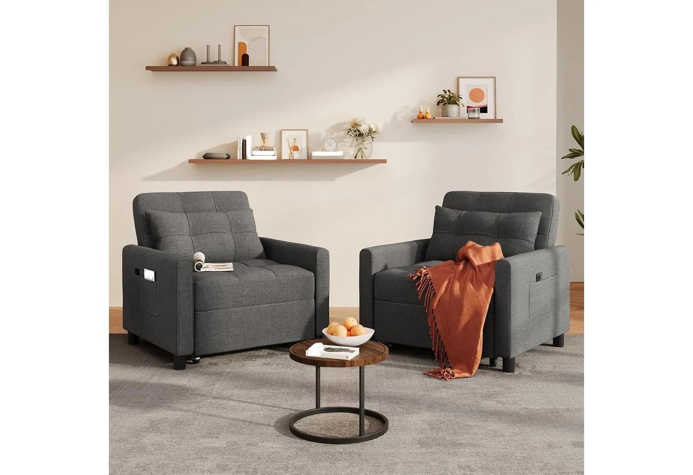 Blishom Relaxsessel 3-in-1 Schlafsessel Schlafsofa Klappbett Grau - Bild 3