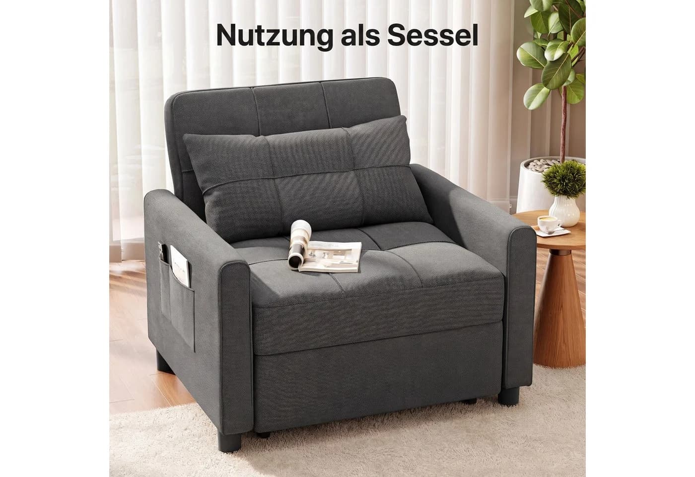 Blishom Relaxsessel 3-in-1 Schlafsessel Schlafsofa Klappbett Grau - Bild 5