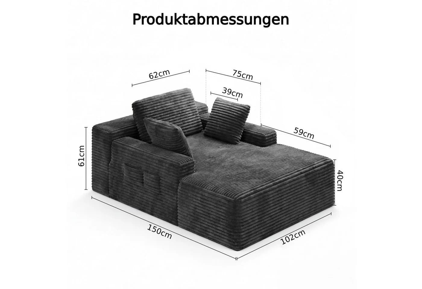 Blishom Schlafsofa Chaiselongue Relax-Liegesofa Cord grau/beige