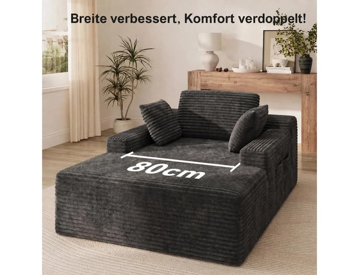 Blishom Schlafsofa Chaiselongue Relax-Liegesofa Cord grau/beige - Bild 5