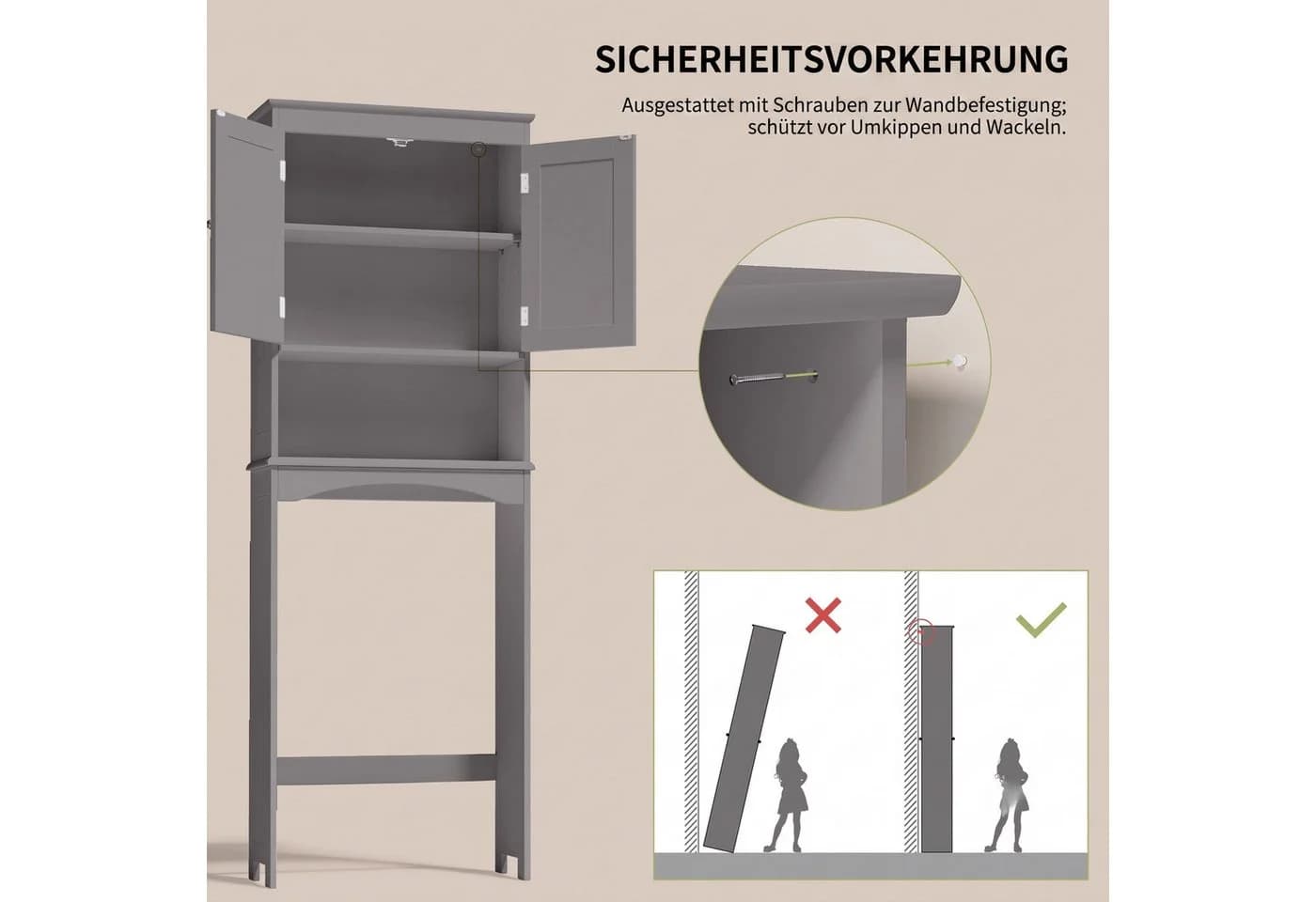Blishom Badregal über Toilette Grau/Weiß mit Verstellbaren Böden - Bild 3