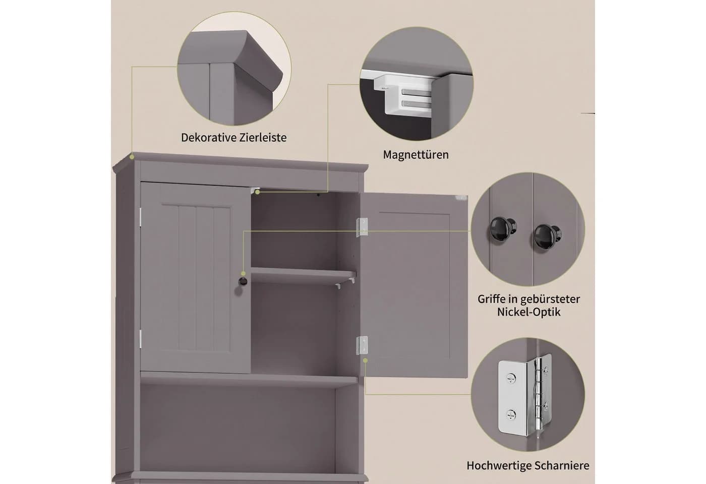 Blishom Badregal über Toilette Grau/Weiß mit Verstellbaren Böden - Bild 4