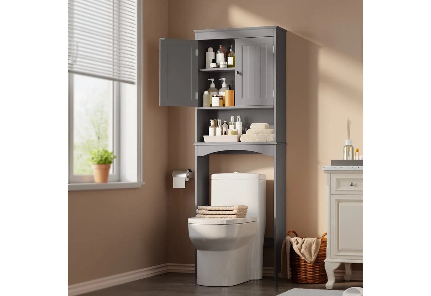 Blishom Badregal über Toilette Grau/Weiß mit Verstellbaren Böden - Bild 5