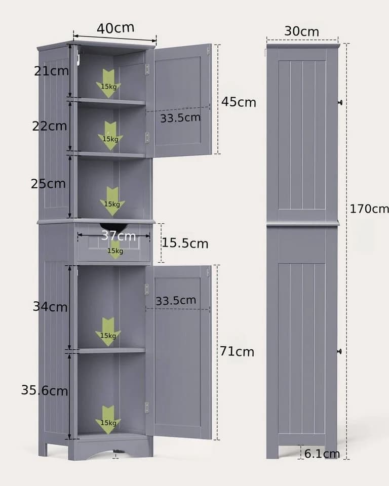 Blishom Hochschrank 170cm Weiß/Kaffeebraun mit Schublade