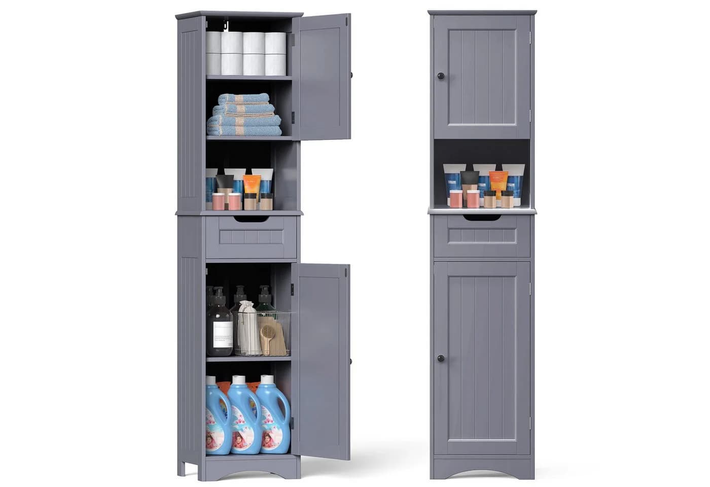 Blishom Hochschrank 170cm Weiß/Kaffeebraun mit Schublade - Bild 2