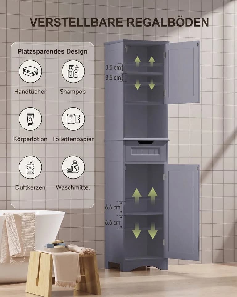 Blishom Hochschrank 170cm Weiß/Kaffeebraun mit Schublade - Bild 3