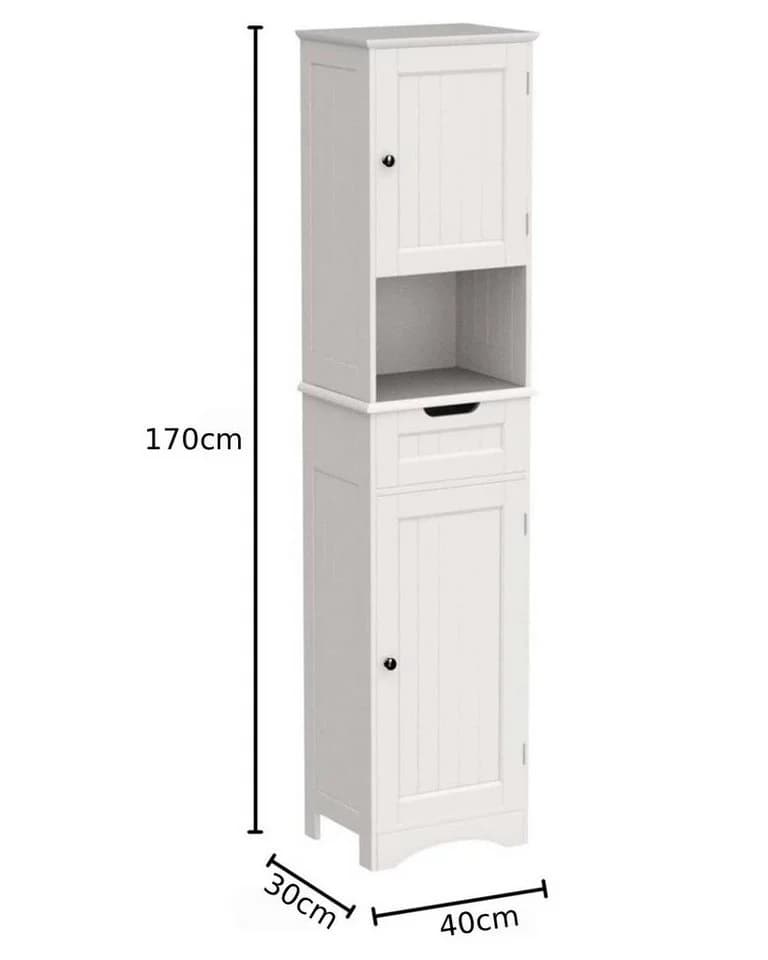 Blishom Hochschrank 170cm Weiß/Braun mit Schublade & verstellbaren Böden