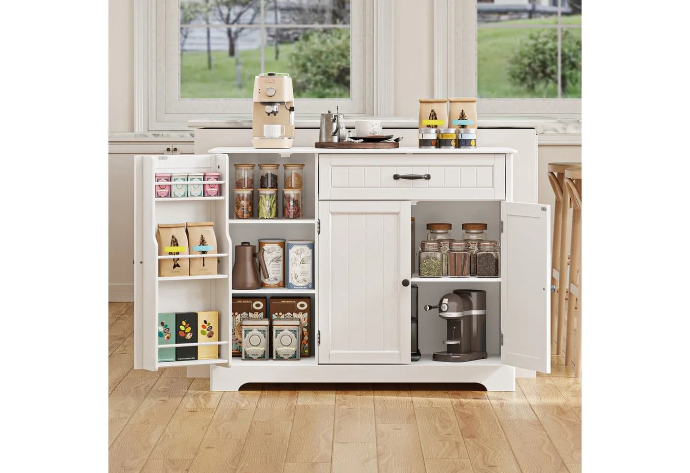 Blishom Sideboard Küchenschrank Weiß Retro mit Stauraum - Bild 5