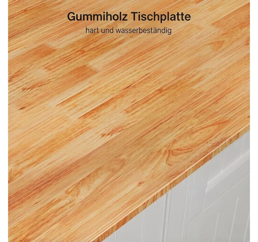Blishom Kücheninsel Weiß/Schwarz mit Klappplatte & Rollen - Bild 4