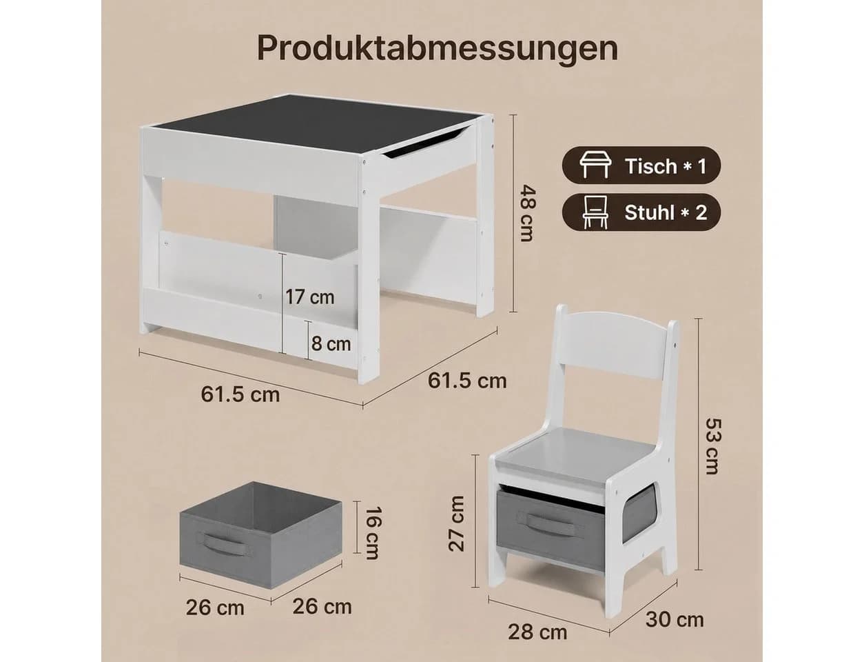 Blishom Kindertisch-Set 4-in-1 mit Wendetafel und Stauraum