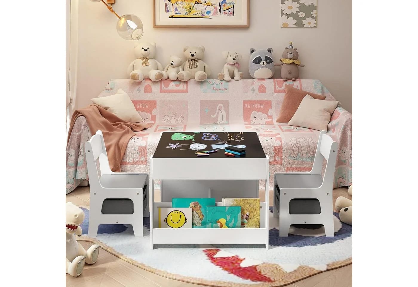 Blishom Kindertisch-Set 4-in-1 mit Wendetafel und Stauraum - Bild 5