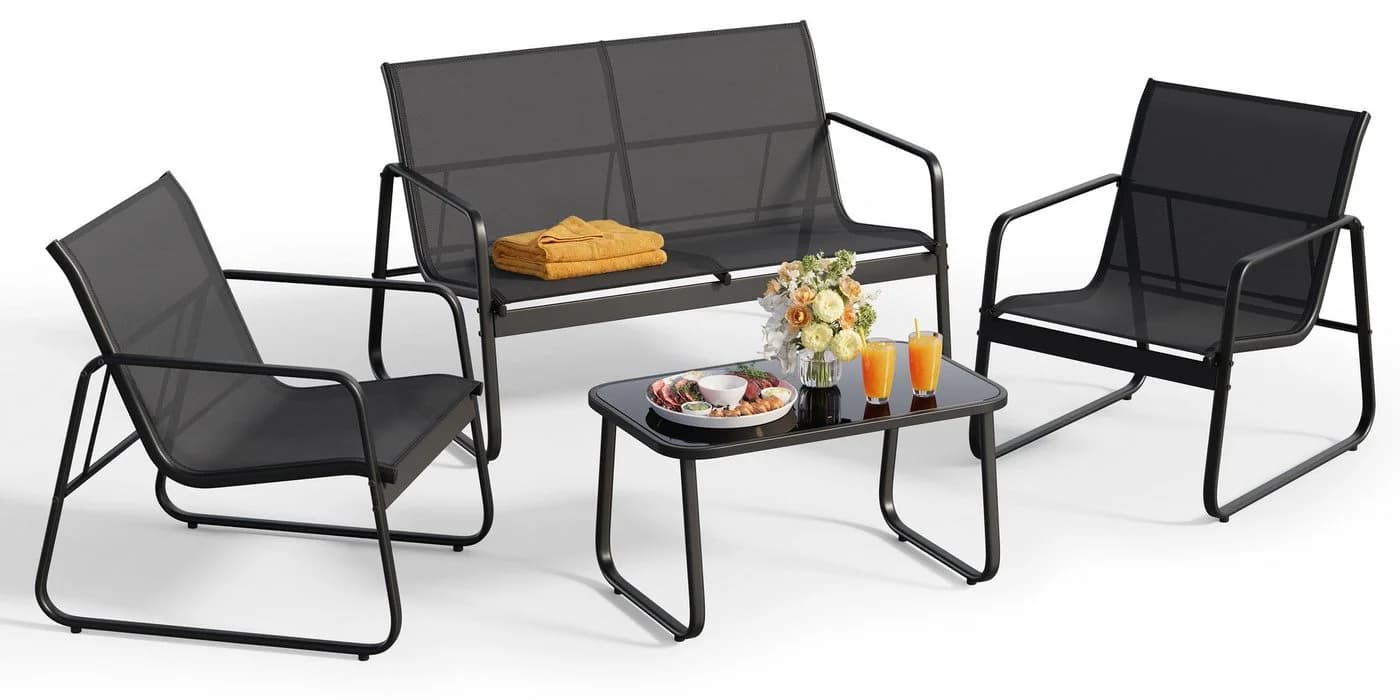 Blishom Gartenlounge-Set 4-tlg. Schwarz Stahl Textilene Glas - Bild 2