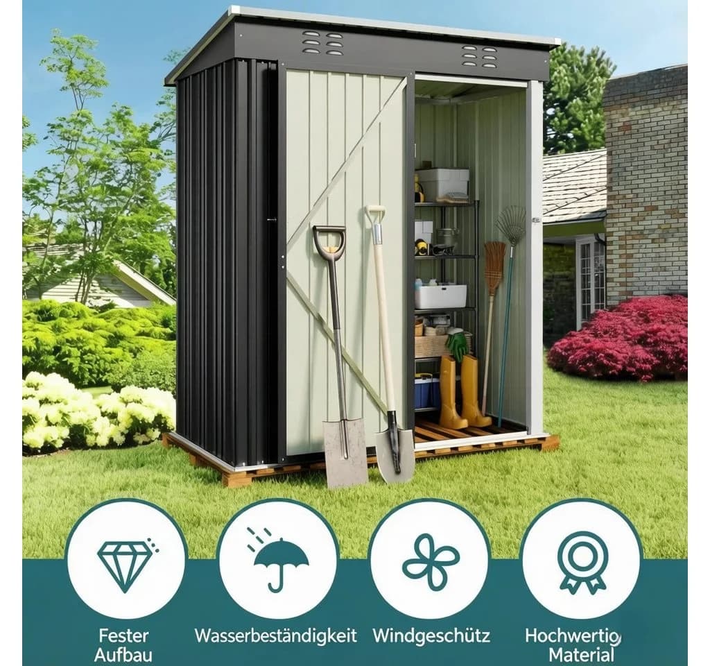 Blishom Gartenhaus Metall 162x95x182 cm Grau Wetterfest - Bild 3