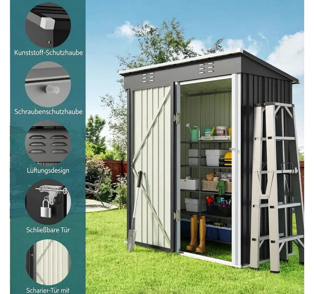 Blishom Gartenhaus Metall 162x95x182 cm Grau Wetterfest - Bild 4